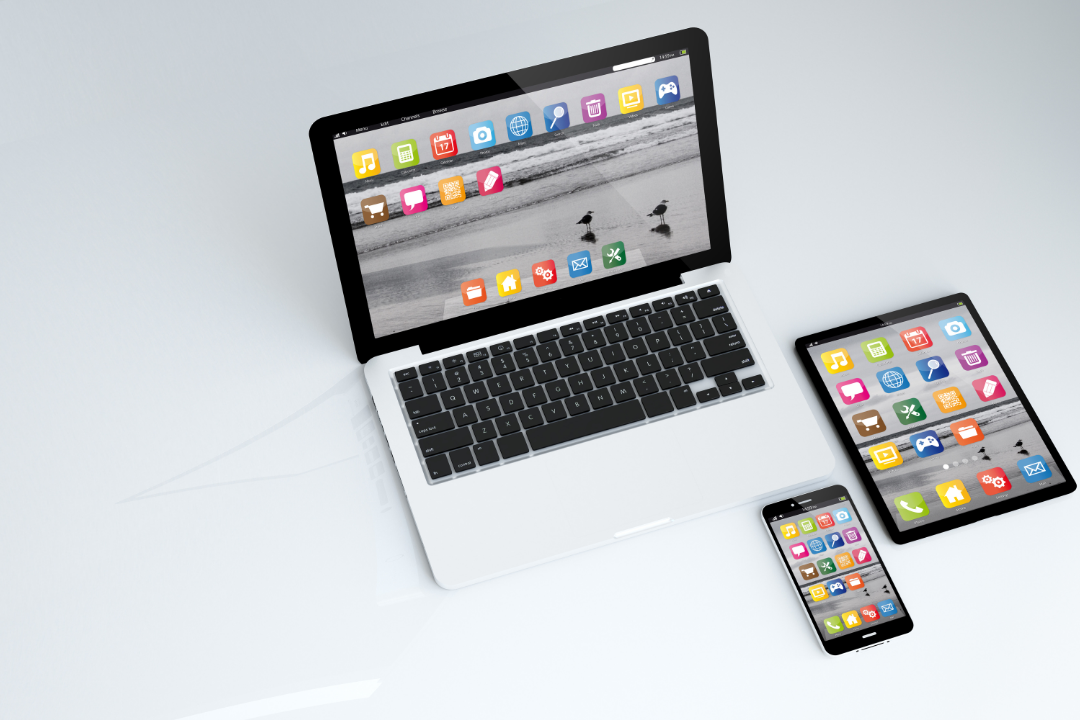 An illustration of mobile optimization—showing an online store viewed on multiple devices (phone, tablet, desktop).